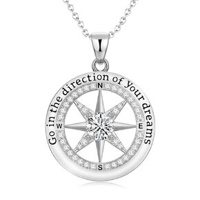 2024 Graduation Gifts,Graduation Necklace as High School College Graduation Gifts for Granddaughter Daughter Class of 2024,925 Sterling Silver Compass Necklace Graduation Gifts for Women Girls Her