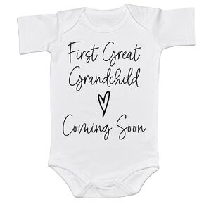 First Great Grandchild Coming Soon Baby Bodysuit Surprise Infant Pregnancy Reveal Gift Cute Announcement Romper (0-6 Months, first great grandchild coming soon-Short Sleeve Romper)