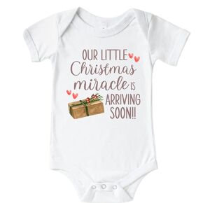 Little Christmas Miracle Surprise Pregnancy Announcement Onesie to Family for Christmas, Christmas Rainbow Baby Announcement Onesie to Grandparents, Answered Prayer Pregnancy Announcement To Husband.
