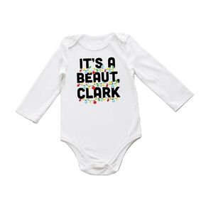 It's a Beaut Clark Onesie Funny Movie Christmas Baby Bodysuit Lights Print Infant Shower Reveal Party Holiday Gift (0-6 Months, Colorful Print- Short Sleeve Romper)
