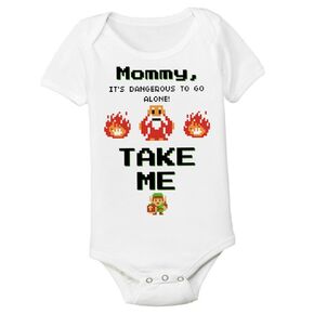 Link Mommy Mom Funny Old School Gamer Mothers Day Gift Baby Bodysuit 12-18 Months Onesie Nerd Parents Infant Shirt Dangerous to go Alone ZELMOM1218SS