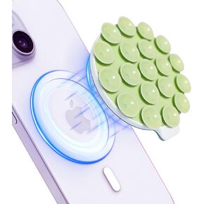 AZXYI Silicone Suction Cup Phone Mount, Magnetic Silicone Suction Phone Case Stand, Hands Free Mirror Shower Phone Holder, Perfect for Selfies and Videos Creators (Bean Green)