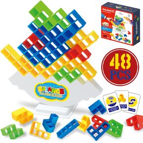 Tetra Tower Game 48 PCS: Family Fun Balance Stacking Game, Cooperative Play Stack Attack Game, Tetra Tower Games for Kids, Ideal for Parties, Travel, Kids Games, and Board Games