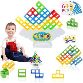 48 PCS Tetra Tower Game for Adult & Kids, Balance Stacking Games for Family Travel Party, 2 Players Building Games Toy, Team Toys Building Block