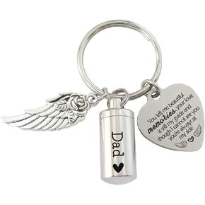 DJwindfy Small Keepsake Urn for Ashes Dad Memorial Gift Sympathy Gifts for Loss of Father Mini Cremation Urn Keychain Silver
