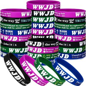 48 Pieces WWJD Bracelets Pack Christian Bracelet Silicone Wrist Bands Jesus Bible Verse Wristbands Bible Verse Rubber Bands Religious Silicone Wristbands Colorful WWJD Rubber Bracelets (Bright Colors)