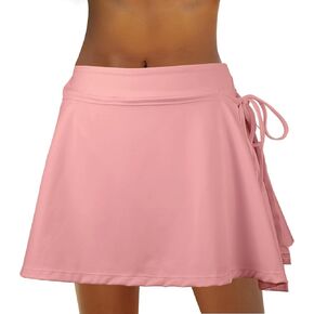 Women's Swim Skirt High Waisted Tummy Control Ruched Bathing Build-in Shorts with Pockets Swimsuit Bikini Bottoms