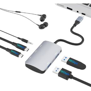 USB C إلى USB C Hub بسرعة 10 جيجابت في الثانية 5 في 1 USB C إلى USB 3.2 محول مع 2 USB-C و2 منافذ USB-A دونجل متعدد المنافذ، USB 3.2 Hub USB C مع مقبس صوت 3.5 ملم لجهاز MacBook Pro/Air، Chromebook، أجهزة XPS وUSB C in Kuwait