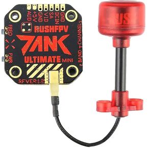 SoloGood Rush Tank FPV Transmitter 5.8GHz 48CH Mini PIT/25/200/500/800mW VTX Video Transmitter 20x20mm External-Audio MMCX Elbow Connector with Rush Cherry Antenna 5.8GHz RHCP for FPV Racing Drone …