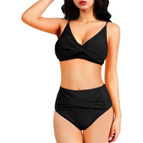 OPPOSHE Womens Tummy Control Bathing Suits Modest High Waisted Bikini Sets Cute Halter 2 Piece Swim Suit in Kuwait