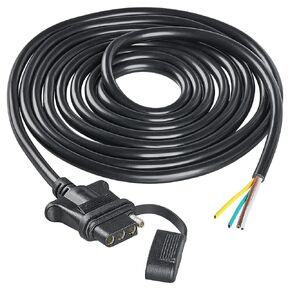 MECMO Vehicle-Side 4 Pin Trailer Wire Connector 10 Feet Heavy Duty 18AWG 4 Way Flat Female Trailer Wiring Harness Towing Replacement 4 Prong Trailer Light Plug Copper Jacket Cable Color-Coded 4-Wire