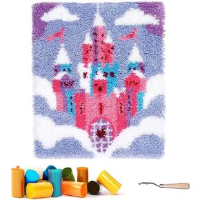 DEAR MODEL Latch Hook Rug Kit, Pre-Printed Color Pattern Canvas DIY Rug Crochet Yarn Kits, Embroidery Decoration