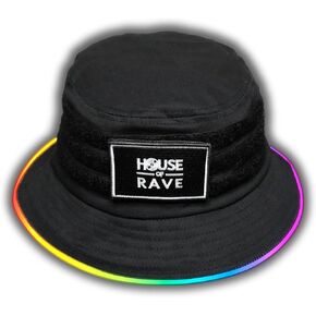 قبعة دلو LED بجيب رقعة سرية - رقع قابلة للتخصيص بخطاف وحلقة (قابلة للإزالة) - قبعة المهرجان للرجال والنساء - قبعة دلو بتصميم قوس قزح in Kuwait