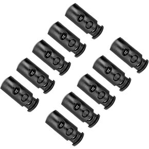 D DrNeeko 50 Pcs Black Plastic Toggle Double Hole Spring Loaded Elastic Drawstring Rope Cord Locks Clip Ends Luggage Lanyard Stopper Sliding Fastener Buttons