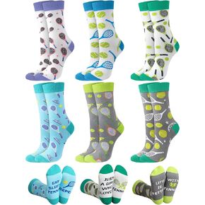 Floraltop 6 Pairs Women Tennis Socks Casual Socks Novelty Tennis Socks for Women Teen Girls Tennis Lovers Funny Gifts