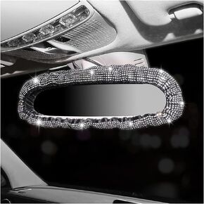 Bling Rearview Mirror Cover, Elastic Plush Auto Rear View Mirror Protector, with Shiny Rhinestones Crystal Decorative for Women Girls, Car Interior Accessories Universal for Car, SUV, VAN (Red)