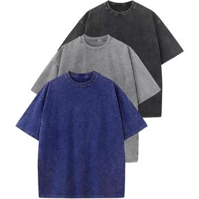 Yimoon 3 Pack Men Oversized T Shirts Heavy Cotton Vintage Baggy Tee Casual Loose Short Sleeve Acid Wash Unisex Tops