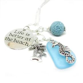 Sea Glass Beach Rear View Mirror Charm - Beach Gifts for Women - Aromatherapy Car Charm
