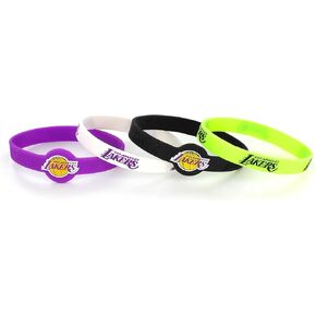 Aminco Officially Licensed NBA Los Angeles Lakers Silicone Bracelet (4-Pack), Team Colors