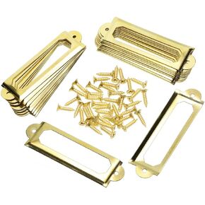 ONLYKXY 20Pcs Antique Brass Metal Drawer Door Lab Tag Label Pull Frame Handle File Name Card Holder for Furniture Cabinet Hardware Box Case Bin 17x60mm (Gold)