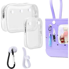 3 Packs Clear Bogg Beach Tote Bag with 2 Pack Insert Hooks Accessories for Bogg Bags Travel Makeup Clean Toiletry Brush Organizer Cosmetic Divider Storage Inner Pouch