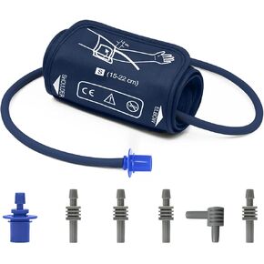 3-Size Blood Pressure Cuff with 6 Different Types of Connectors, Extra Large BP Cuff(38-55cm), Medium BP Cuff(22-36cm), Small BP Cuff(15-22cm) Compatible with Almost All Bp Monitors