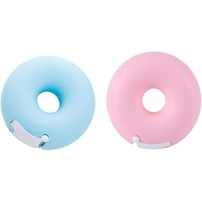 2 Pieces Tape Dispensers Donut Shape Tape Dispensers Donut Invisible Tape Cutter Tape Organizer Portable Roll Tape Holder for Office or School Supply(Blue, Pink)