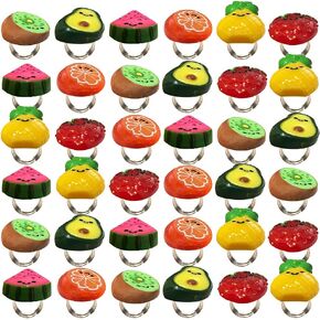 ArtCreativity Fruit Rings for Kids, Set of 48, Adorable Jewelry for Little Girls & Boys, Plastic Rings in Fun Assorted Colors and Designs, Dress Up Accessories, Goodie Bag Fillers for Kids