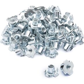 POWERTEC 1/4-20 T Nuts, 50 Pcs | 4 Pronged Tee Nuts for Bolts and Stem Caster Wheels, Threaded Inserts for Wood Working, Rock Climbing Holds and Furniture, for Use with Hammer | 3/8" Length (QTN1101)