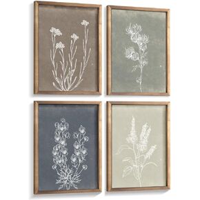 Heiple Framed Boho Wall Art Set of 4 Wooden Wall Art for Rustic Vintage Farmhouse Home Living Room Bedroom Bathroom Kitchen Wall Decor (Brown, 11"x14")