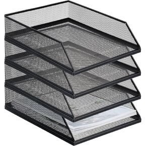 Hicarer Black Metal Letter Tray Stackable Desk Tray Single Wire Mesh Organizer Front Load File Paper Holder for Desktop Office Home School Classroom, 12.8 x 9.84 x 2.95 Inch(2 Pcs)