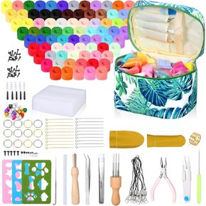 مجموعة أدوات التلبيد بالإبرة من FuWeave مع حقيبة تخزين خضراء محمولة، مجموعة صوف 80 لونًا، مجموعة أدوات التلبيد لمستلزمات التلبيد بإبرة الحيوانات الملبدة DIY ومجموعات الديكور المنزلي in Kuwait