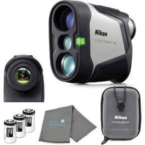 Nikon COOLSHOT 50i Golf Rangefinder (16760) Bundle with 3 Extra CR2 Batteries and a Cleaning Cloth - Waterproof, Magnetic, Flagstick Lock On Technology with Slope Adjustment - Mens Golf Accesories in Saudi Arabia