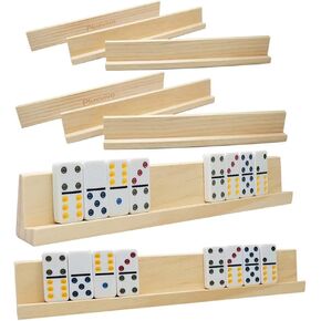 Domino Racks Set of 8, Mexican Train Dominoes Trays, Wooden Domino Holders for Mexican Train, Chickenfoot Combo, Mahjong and Other Dominoes Games13.97 x 2 x 1.18 Inches - Dominoes NOT Included