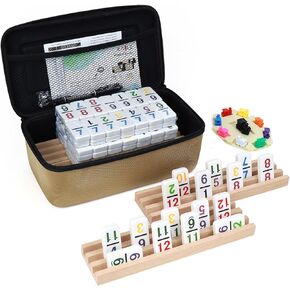 KAILE Mexican Train Dominoes Set with Numbers, Double 12 Dominoes Set with 4 Wooden Trays/Racks, 91 Tiles Colored Dominoes Train Games for Family Night, Travel, Party