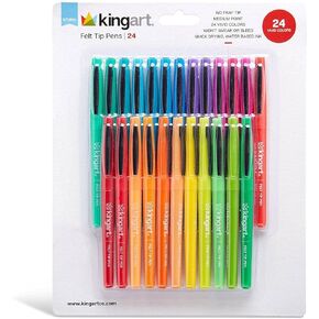 KINGART 465-24 FELT TIP PEN MARKERS, Medium Point, Bright Colors, For Writing, Journaling, Note Taking, Set of 24