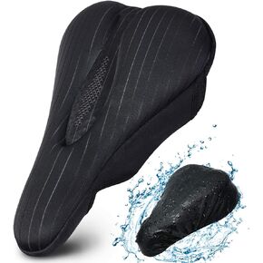Souke Sports Bike Seat Cover, Gel Padded Bike Seat Cushion, Bicycle Saddle Pad for Women Men with Hollow Design, Water & Dust Cover for Exercise, Mountain, Road, Stationary Spin Bike