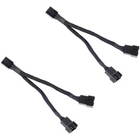 JBtek All Black Sleeved PWM Fan Splitter Cable 1 to 2 Converter, 2 Pack