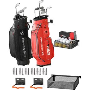 Rackgolfic Golf Bag Wall Mount: Golf Bag Storage Rack, Golf Bag Holder for Garage, Heavy Duty Hanger Holds 2 Golf Bags