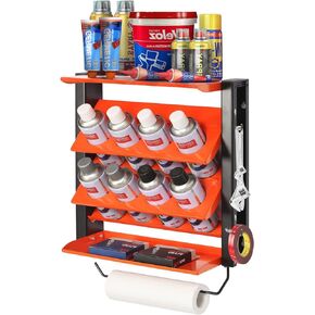 Wallmaster Spray Can Holder, Lube Can Wall Mount Storage Rack Heavy Duty Paint Bottle Organizer for Garage & Home | 8 Can Holes & 2 Shelf, Orange
