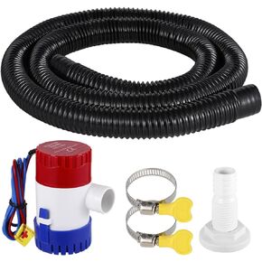 Bilge Pump Kit, 1-1/8 Inch Dia Bilge Pump Installation Kit, Boat Bilge Water Pump, 12V 1100gph Electric Boat Bilge Water Pump, 6 FT Hose, for Boating Aquaculture Industrial Use
