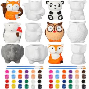 Sunnychicc 12 Sets DIY Ceramic Animal Succulent Pots Figurines Unpainted Ceramic Bisque Paintable Animal Ceramic Flowerpots with Drainage Hole Ready to Paint for Kids Classroom Craft Project Acticity