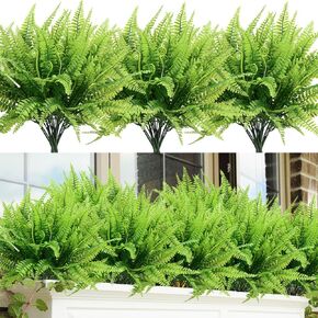 DVGUN 12 Bundles Artificial Plants Boston Fern Fake Bushes Artificial Shrubs Greenery Plastic Outdoor UV Resistant Faux Ferns in Kuwait