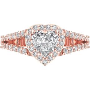 Clara Pucci 1.85 ct Heart Cut Solitaire W/Accent Halo split shank Moissanite Statement Anniversary Promise Wedding ring 18K Rose Gold
