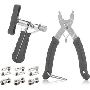 QKURT Bike Link Plier + Chain Breaker Splitter + 6 Pairs Bicycle Missing Link, Chain Plier Quick Link Plier for 6/7/8/9/10 Speed Chains Repair | Professional Bicycle Chain Tool Kit, Gray