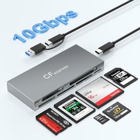 قارئ بطاقات CFexpress من النوع B، قارئ بطاقات USB 3.2 Gen 2 10Gpbs CF Express لبطاقة ذاكرة CFexpress من النوع B/SD/TF/MS/XD/CF، محول بطاقة CFexpress من الألومنيوم يقرأ 6 بطاقات في وقت واحد in Kuwait