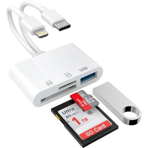 Memory Card Reader, 5-in-1 USB C Lightning to SD/TF/USB OTG Adapter for Micro SD/SDHC/SDXC/MMC, Compatible with MacBook Pro/Air, Chromebook,iPhone 15/14/13/12/11 Pro/Pro Max,Android Galaxy,Plug & Play