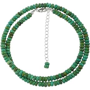 SeagullIN 5 MM Natural Tibatien Turquoise Beaded Necklace for Women, Summer Benchy Necklace for Teen Girls Handmade Boho Jewelry Birthday Gift