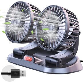 MICLSRS USB مروحة سيارة مزدوجة الرأس، مروحة لوحة القيادة للسيارة، قابلة للدوران 360 درجة، حل تبريد قوي للسيارة SUV RV (يعمل بـ USB) in Kuwait