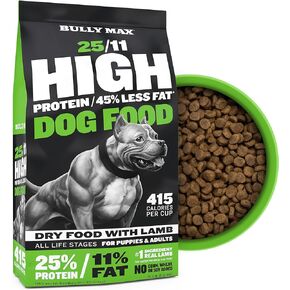 Bully Max 25/11 High Protein & Low Fat Dry Lamb Dog Food for Puppies and Adult Dogs - Chicken-Free Lamb Flavor - Natural Puppy Food for All Ages, Small and Large Breeds - Large Kibble Size, 15 lb. Bag